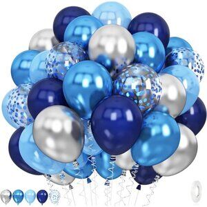 Blue Silver Balloons 60 Pcs Metallic Confetti Latex Party Decorations Birthday B